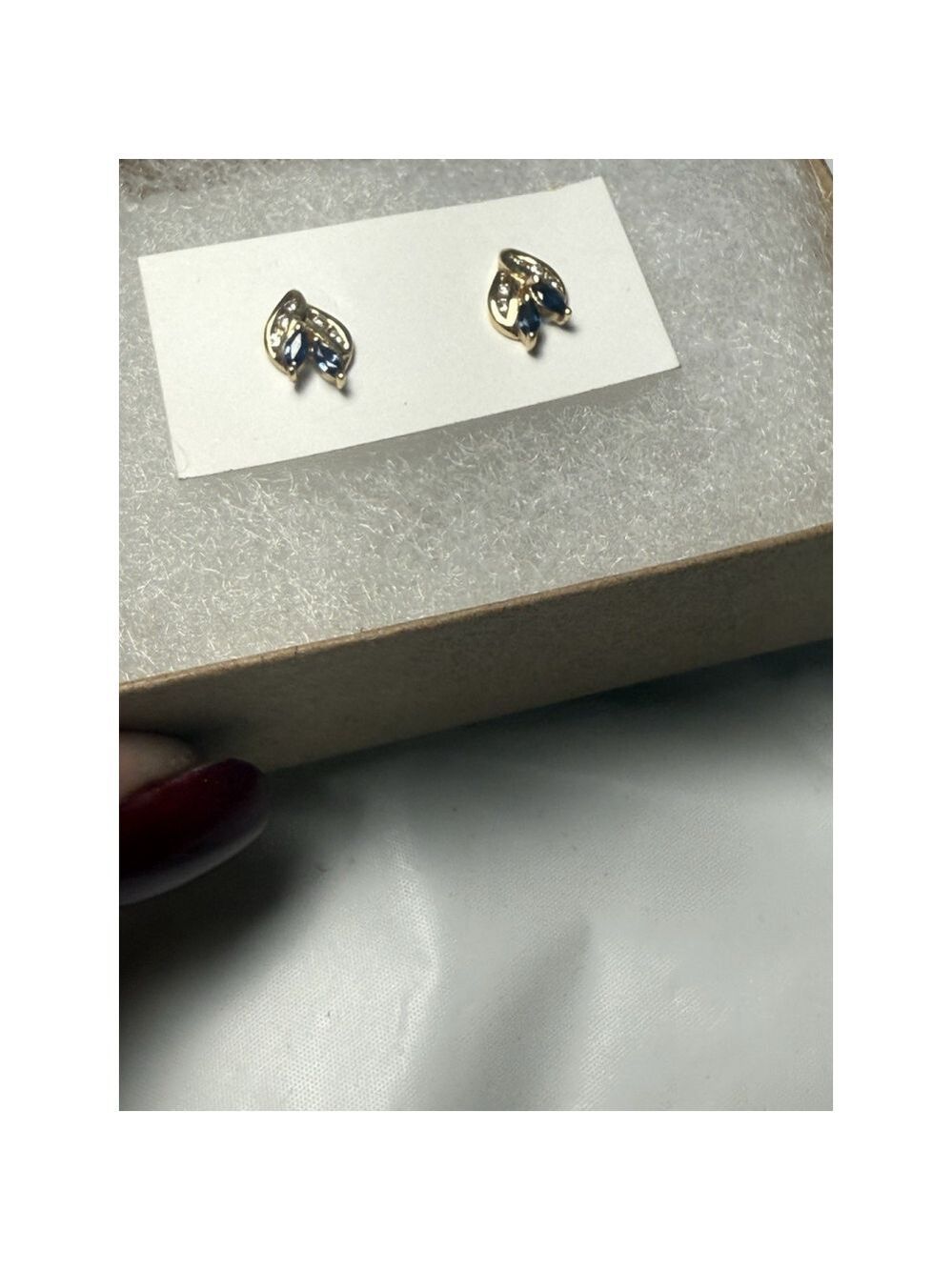 14K Yellow gold Diamond Marquise Blue Sapphire Earrings - Picture 9 of 12